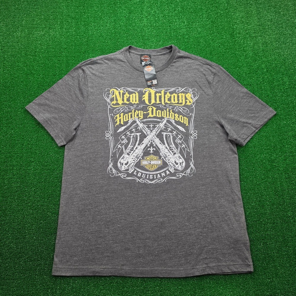 Harley Davidson New Orleans Tshirt Mens XL Gray Saxophone Fleur-de-lis Louisiana